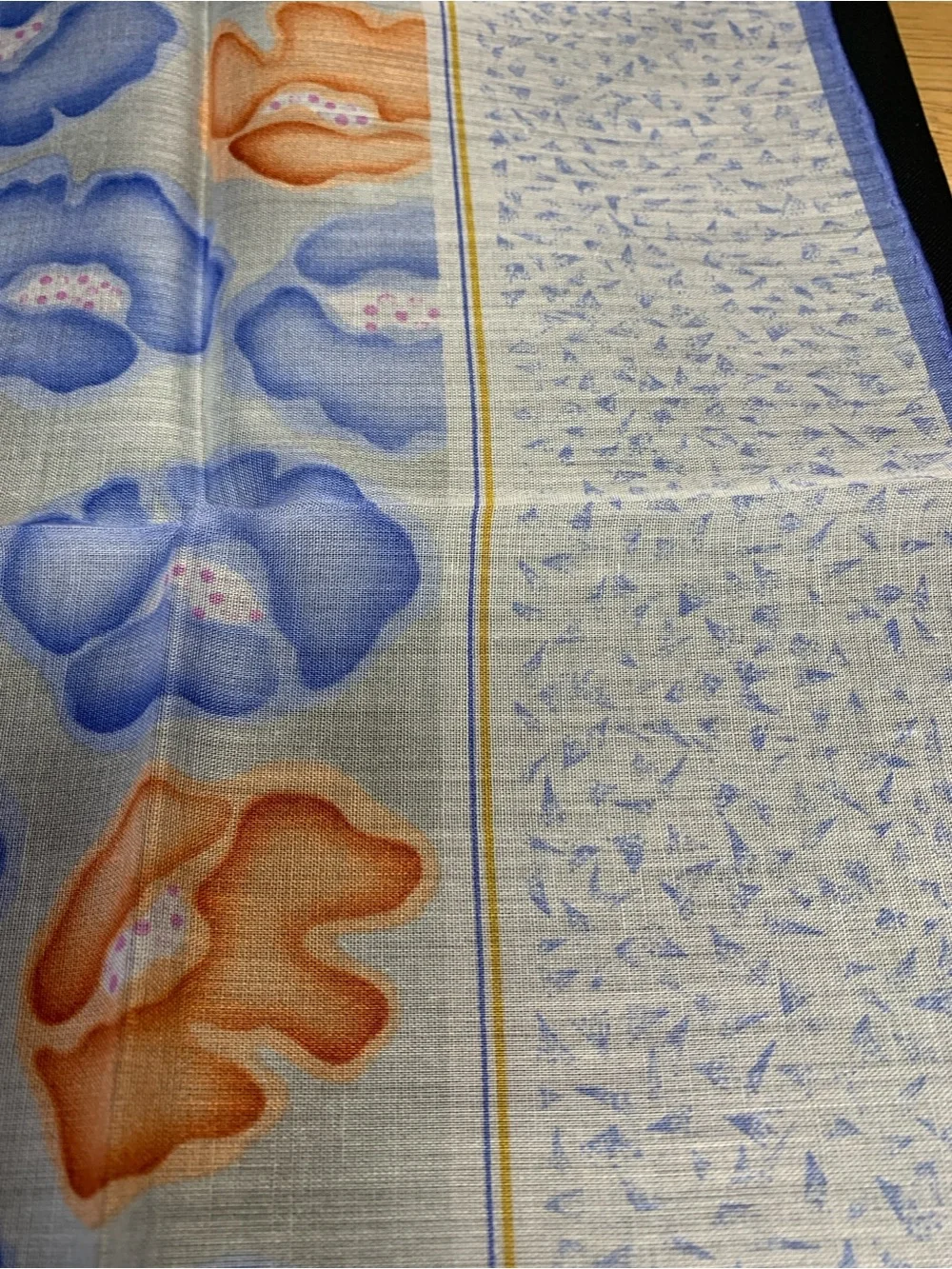 Dior Light Blue, White & Orange Scenic Motif Mini Scarf